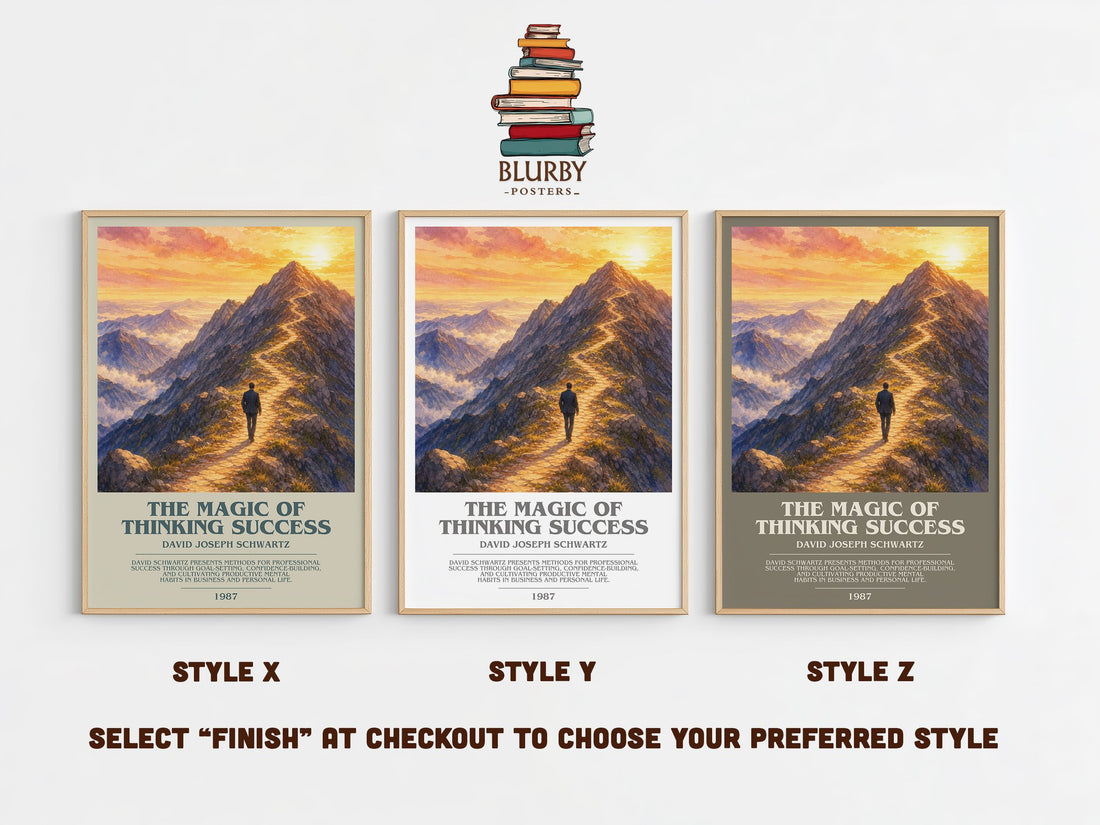 The Magic of Thinking Success bookish print in frame leaning in hallway – non fiction wall art (mockup)