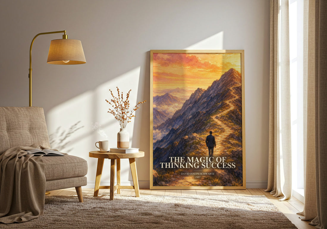 The Magic of Thinking Success watercolour print in frame leaning in hallway – non fiction wall art