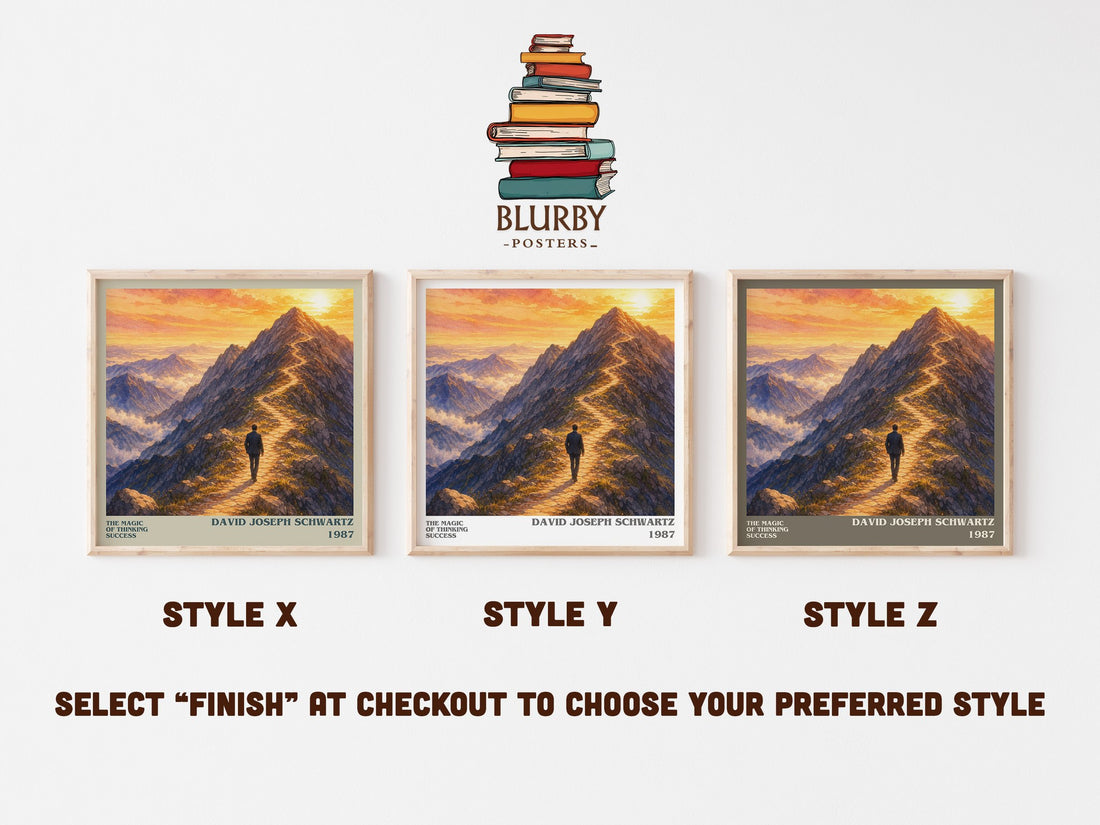 The Magic of Thinking Success literary print in frame leaning in hallway – non fiction wall art (mockup)
