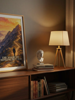 The Magic of Thinking Success watercolour print on bookshelf – David Joseph Schwartz fan gift