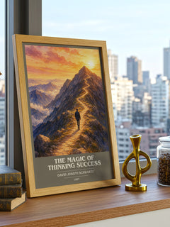 The Magic of Thinking Success book cover print framed by window – literary home decor