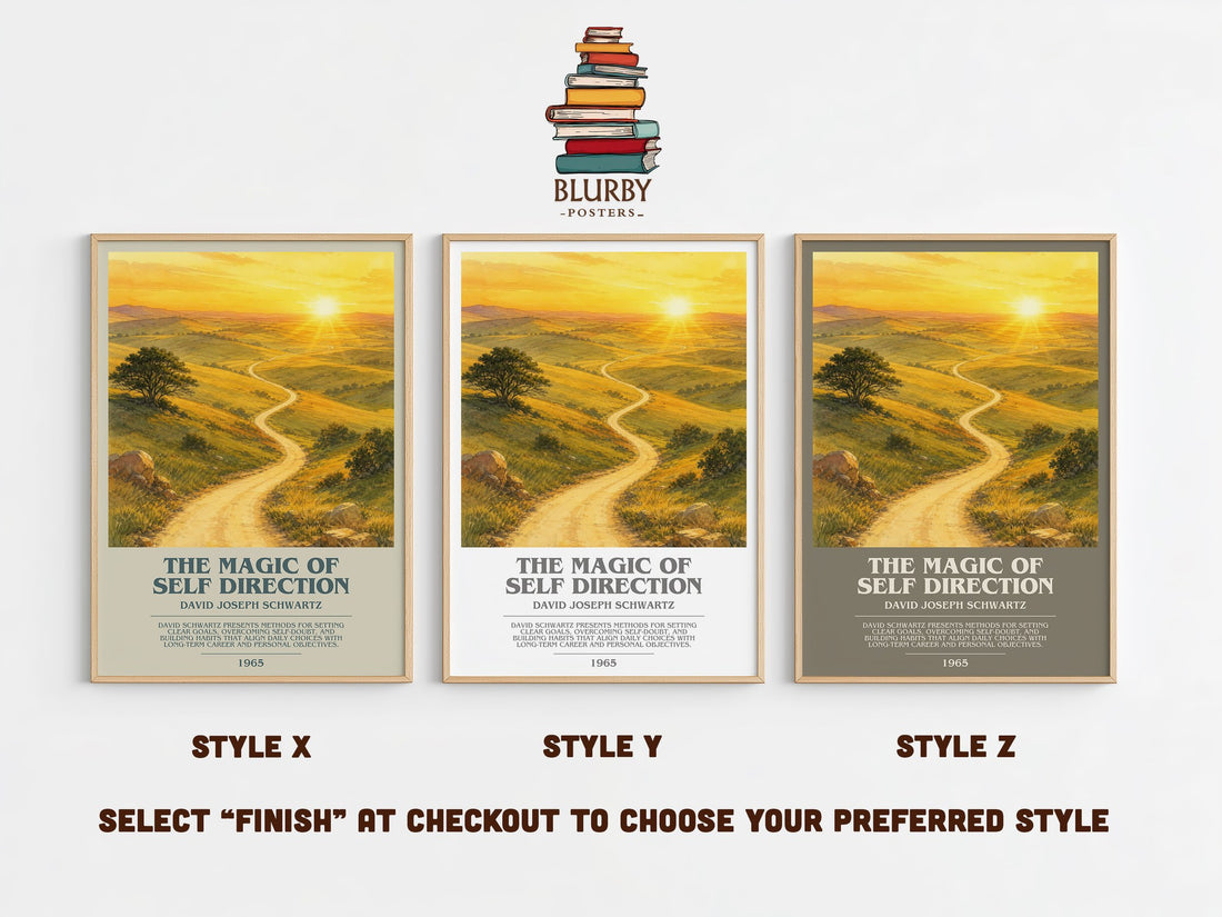 The Magic of Self Direction bookish print in frame leaning in hallway – non fiction wall art (mockup)