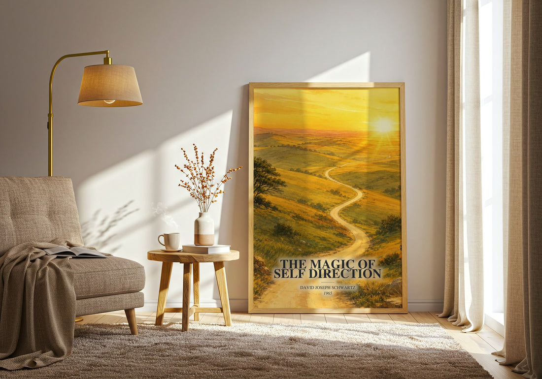 The Magic of Self Direction watercolour print in frame leaning in hallway – non fiction wall art