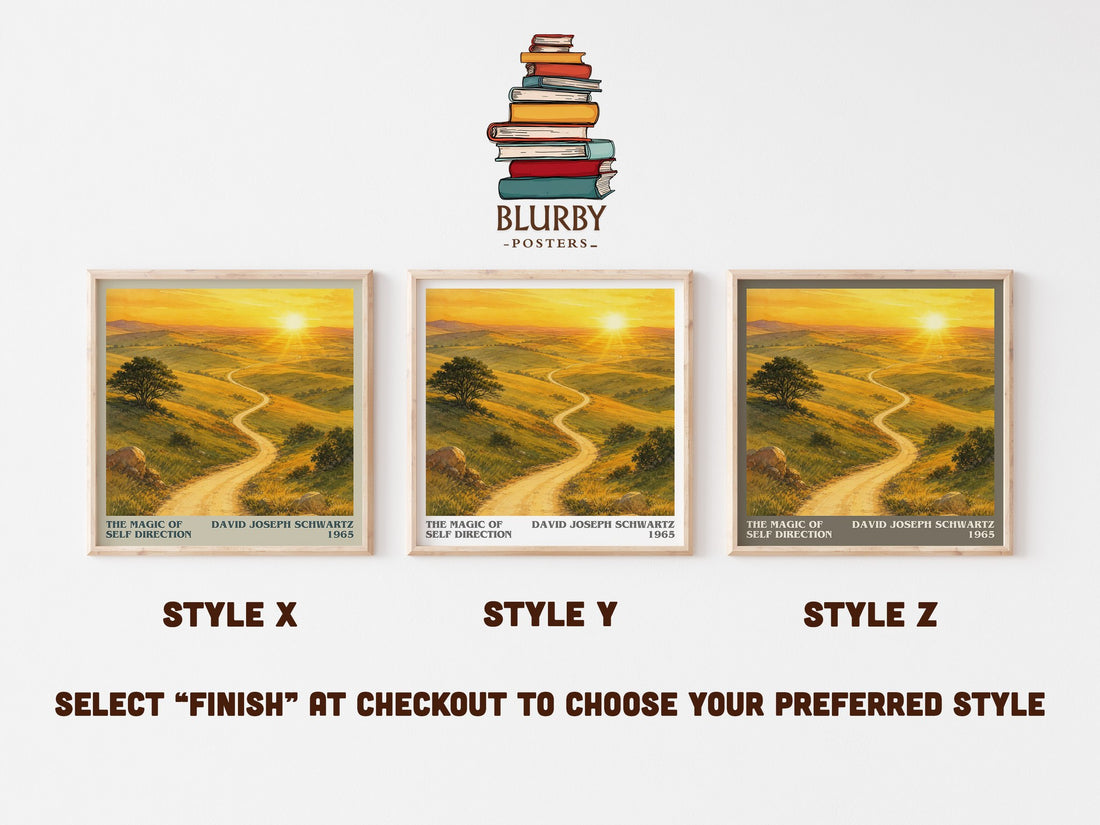 The Magic of Self Direction literary print in frame leaning in hallway – non fiction wall art (mockup)
