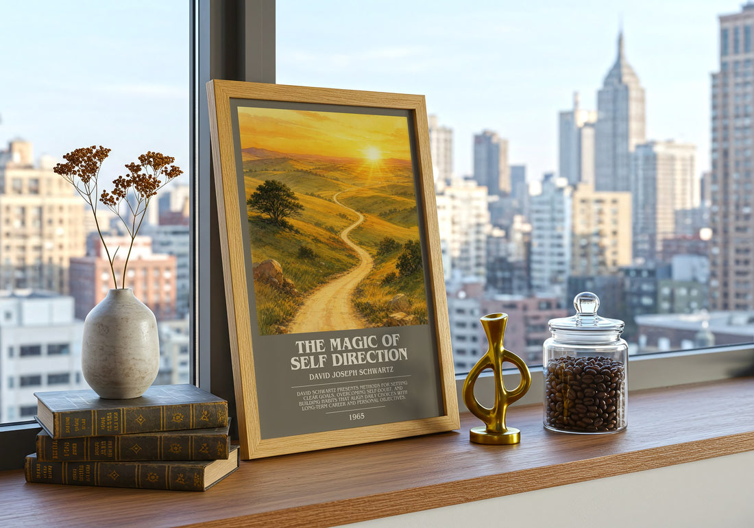 The Magic of Self Direction bookish print framed by window – literary home decor