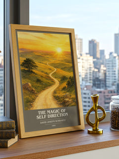 The Magic of Self Direction book cover print framed by window – literary home decor