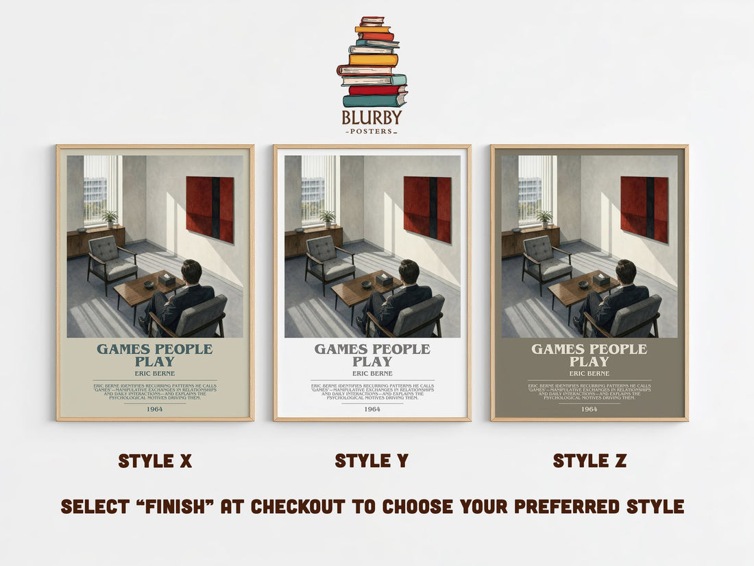 Games People Play bookish print in frame leaning in hallway – non fiction wall art (mockup)
