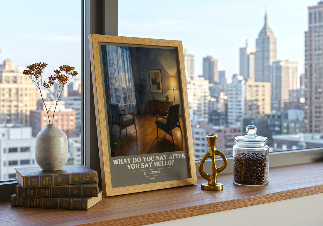 What do you say after you say hello? book cover print framed by window – literary home decor