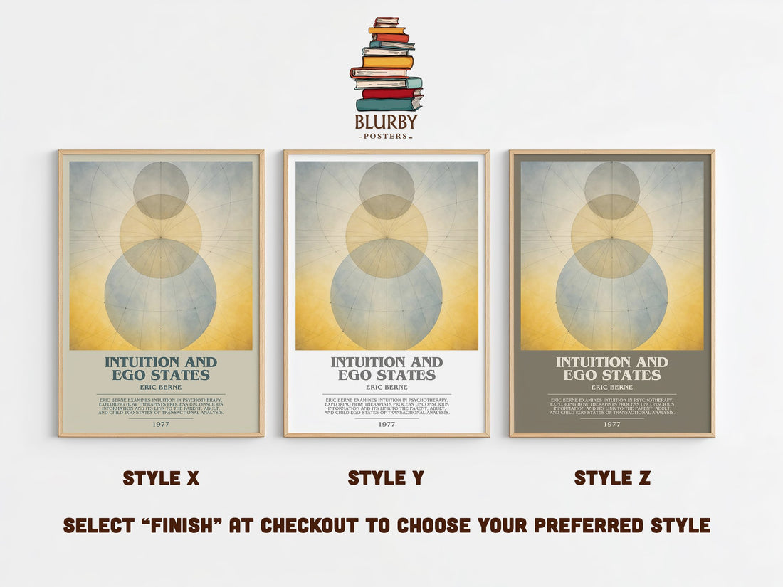 Intuition and ego states bookish print in frame leaning in hallway – non fiction wall art (mockup)