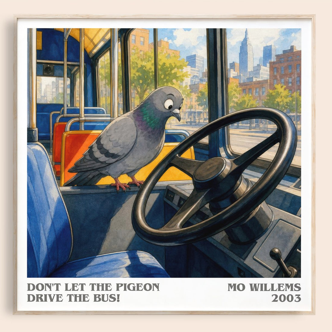Don't Let the Pigeon Drive the Bus! literary book poster by Mo Willems – framed literary art print
