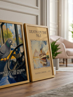Don't Let the Pigeon Drive the Bus! watercolour print framed by window – literary home decor