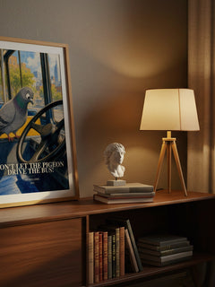 Don't Let the Pigeon Drive the Bus! watercolour print on bookshelf – Mo Willems fan gift