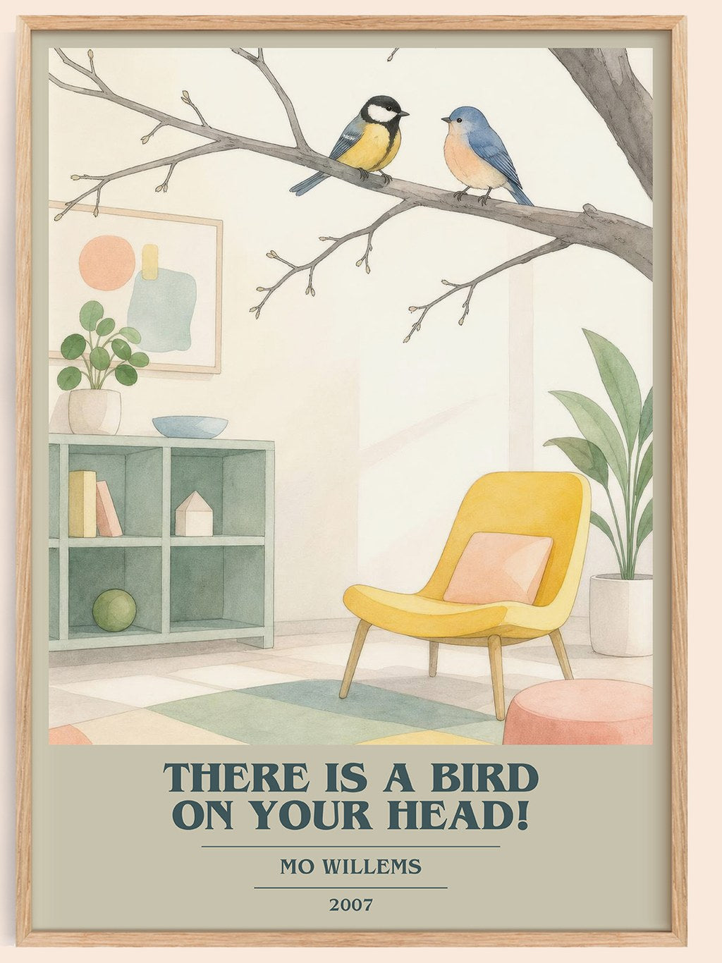 There is a bird on your head! book cover book poster by Mo Willems – framed literary art print