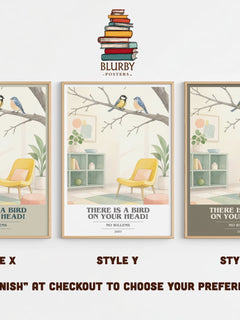 There is a bird on your head! book cover print in frame leaning in hallway – childrens wall art