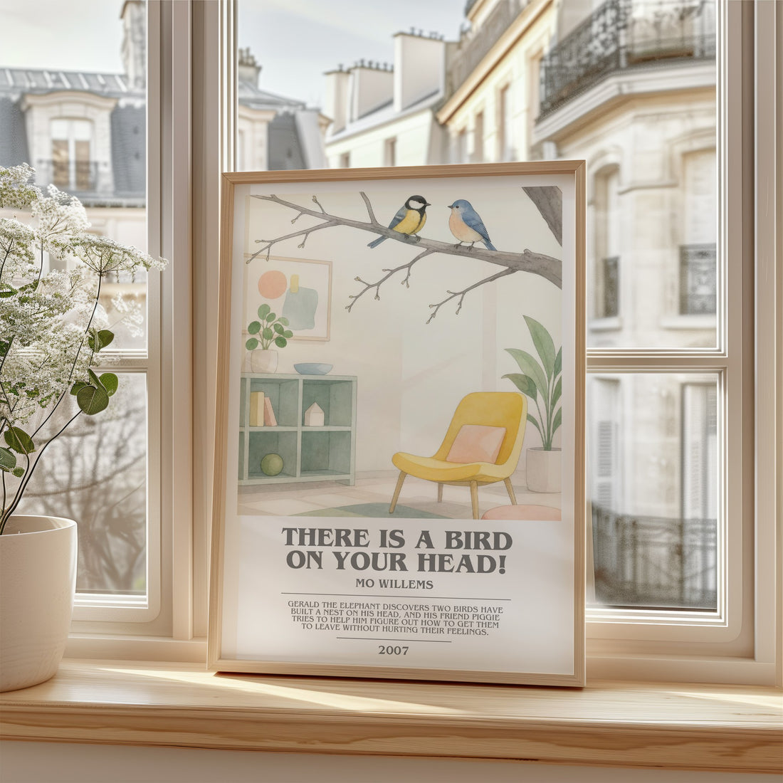 There is a bird on your head! bookish poster colour and style options – Mo Willems book art