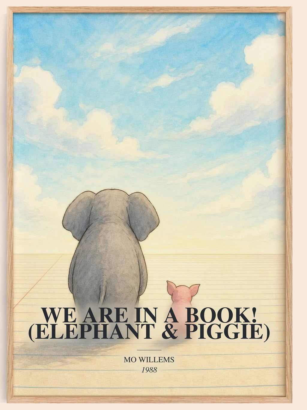 We Are in a Book! (Elephant & Piggie) watercolour book poster by Mo Willems – framed literary art print