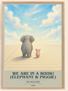 We Are in a Book! (Elephant & Piggie) book cover book poster by Mo Willems – framed literary art print