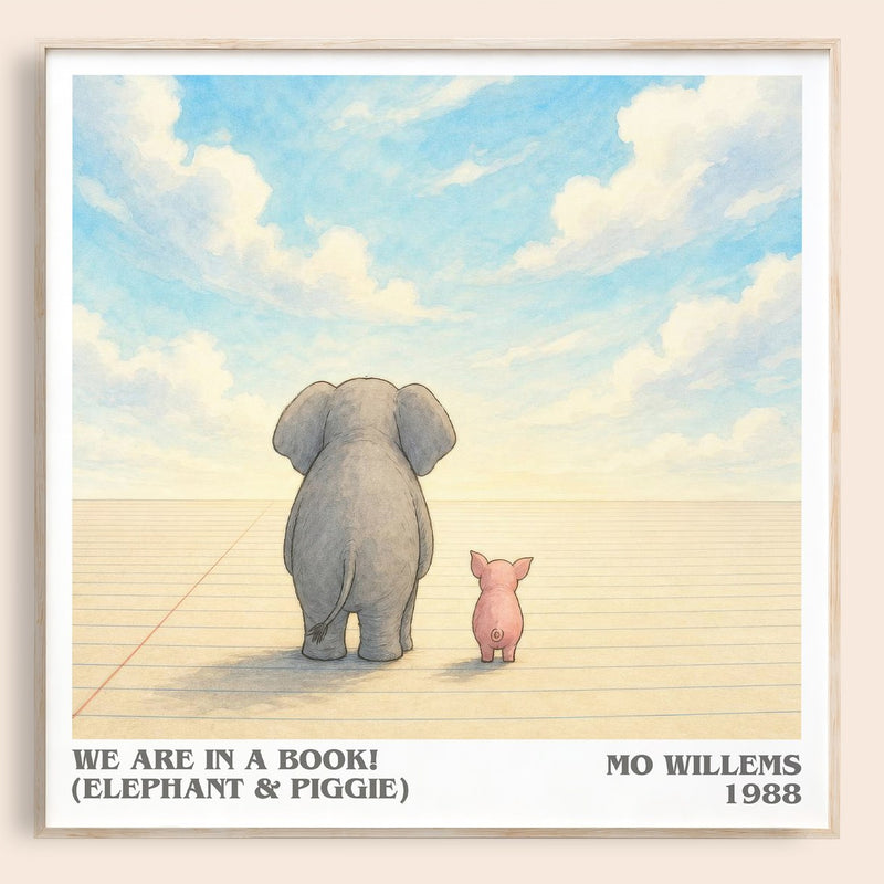 We Are in a Book! (Elephant & Piggie) literary book poster by Mo Willems – framed literary art print