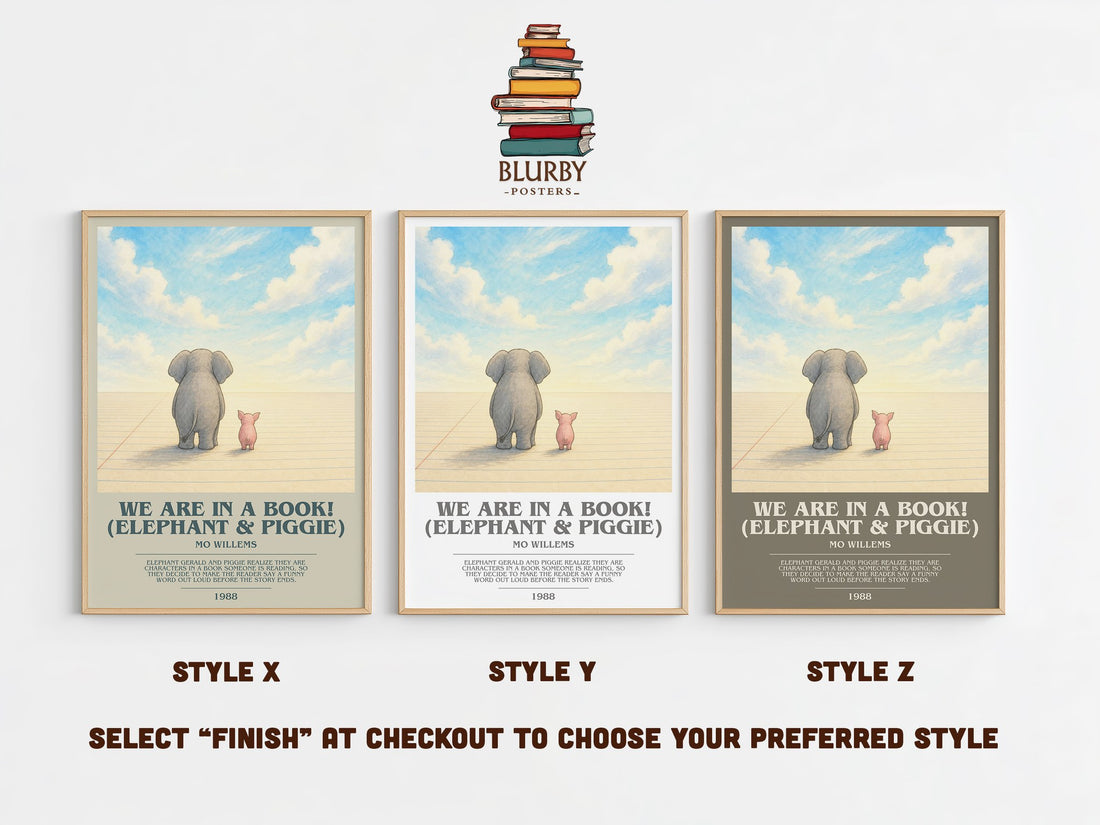 We Are in a Book! (Elephant & Piggie) bookish print in frame leaning in hallway – childrens wall art (mockup)