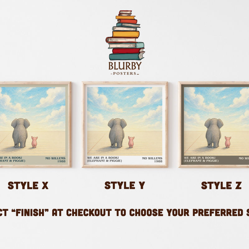 We Are in a Book! (Elephant & Piggie) literary print in frame leaning in hallway – childrens wall art