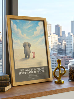 We Are in a Book! (Elephant & Piggie) book cover print framed by window – literary home decor