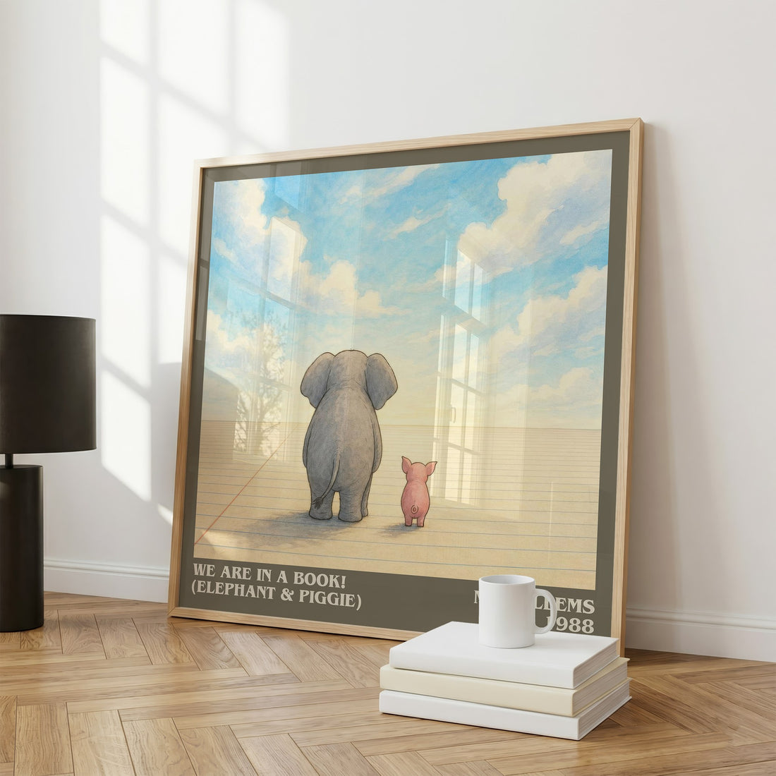 We Are in a Book! (Elephant & Piggie) literary print framed by window – literary home decor