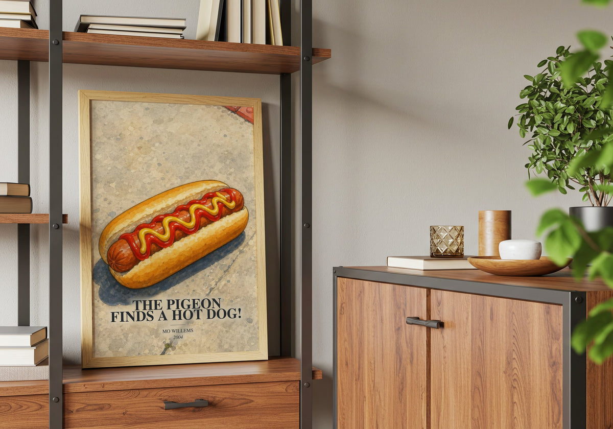 The Pigeon finds a hot dog! book watercolour illustration paper finish options – matte satin gloss