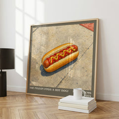 The Pigeon finds a hot dog! literary print framed by window – literary home decor