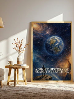 A short history of nearly everything watercolour print in frame leaning in hallway – non fiction wall art