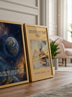 A short history of nearly everything watercolour print framed by window – literary home decor