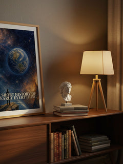 A short history of nearly everything watercolour print on bookshelf – Bill Bryson fan gift