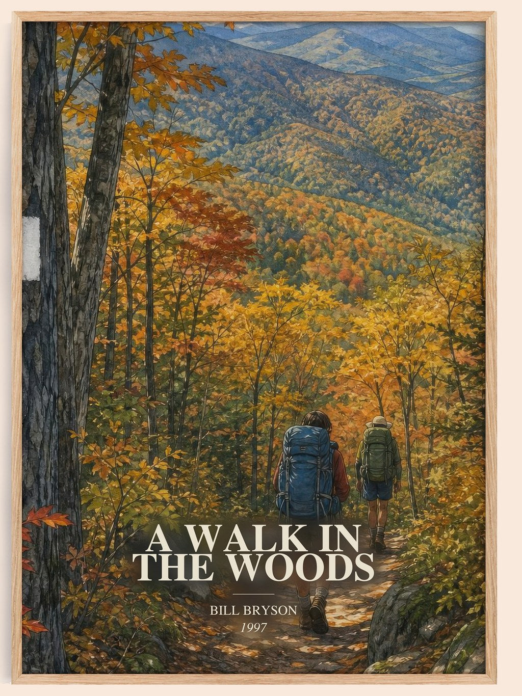 A Walk in the Woods watercolour book poster by Bill Bryson – framed literary art print