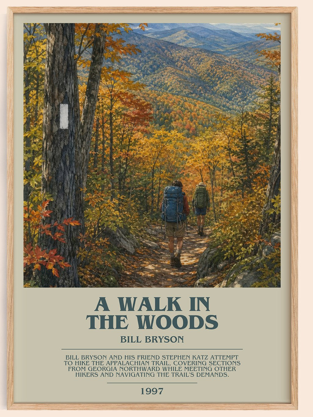 A Walk in the Woods bookish book poster by Bill Bryson – framed literary art print