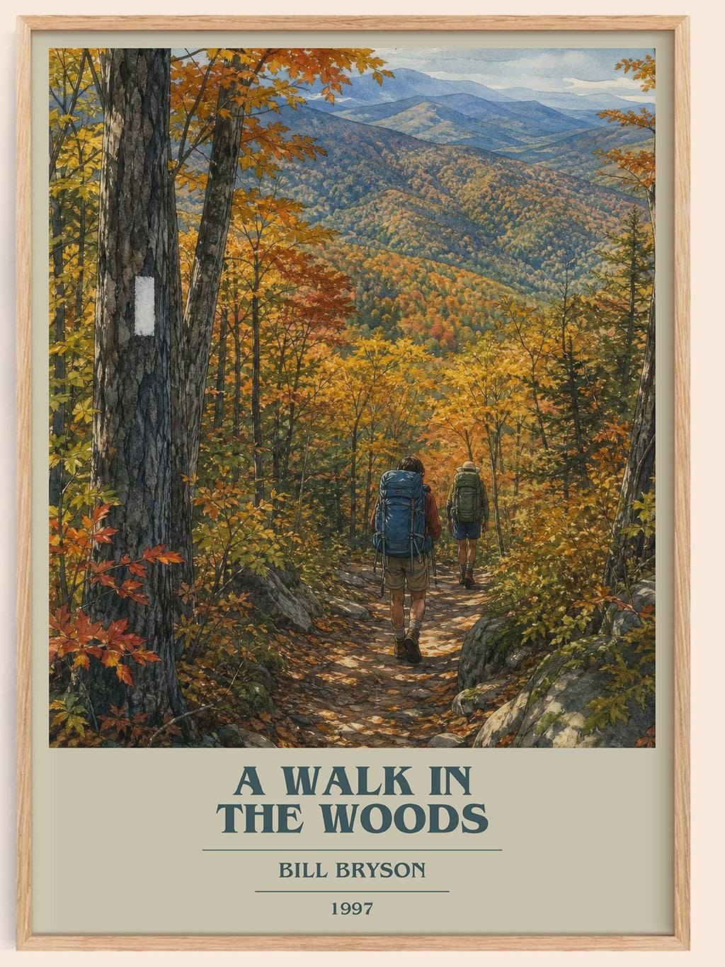 A Walk in the Woods book cover book poster by Bill Bryson – framed literary art print