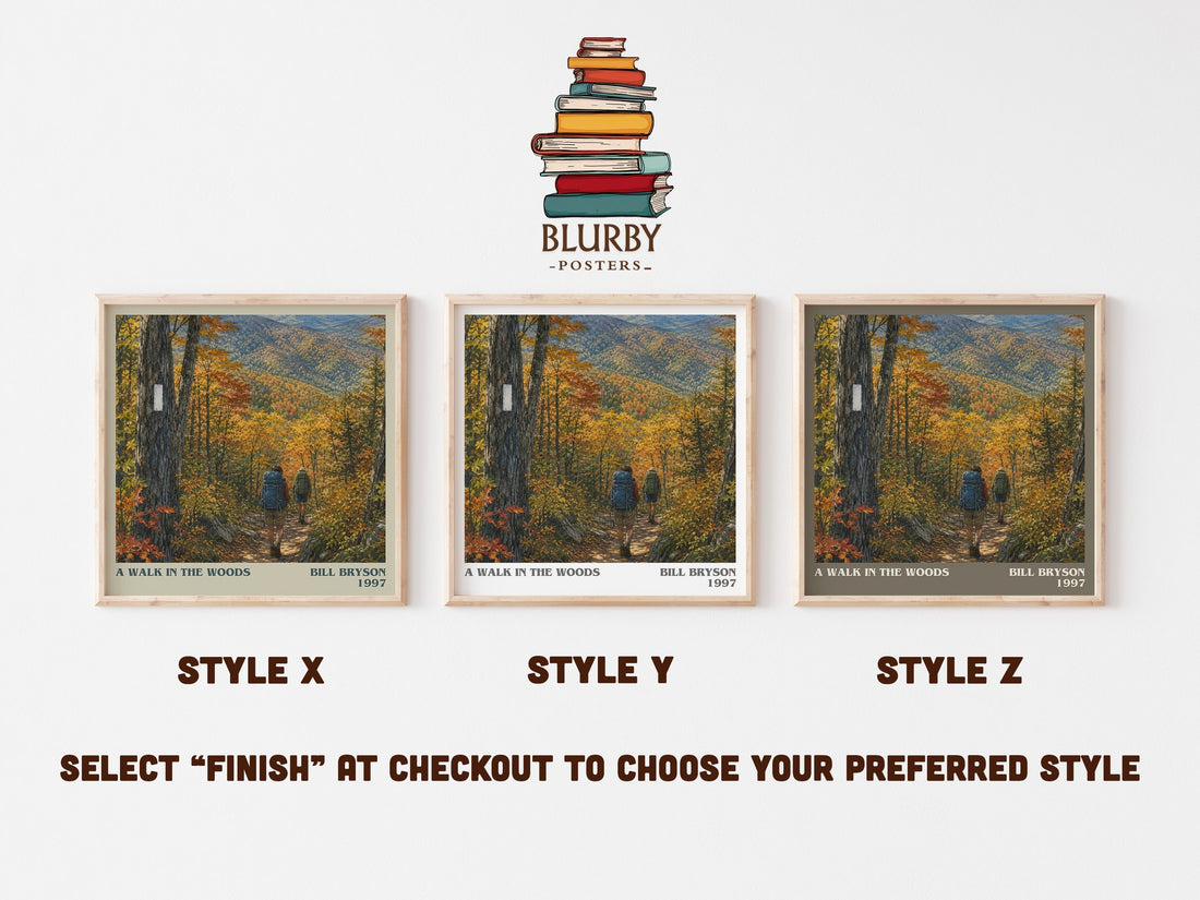 A Walk in the Woods literary print in frame leaning in hallway – memoir wall art (mockup)