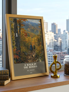 A Walk in the Woods book cover print framed by window – literary home decor