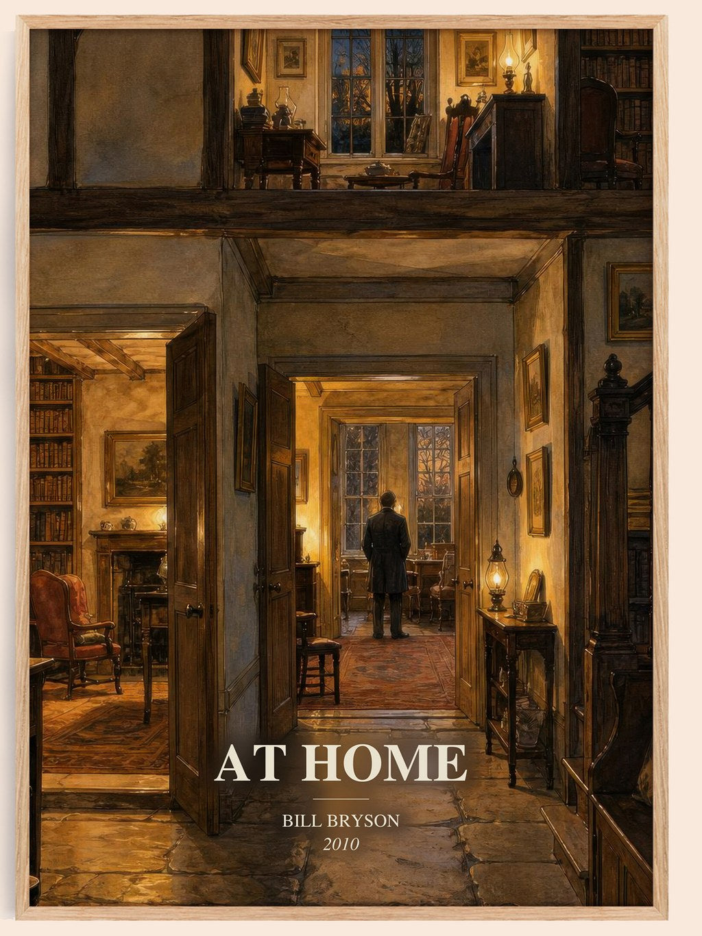 At Home watercolour book poster by Bill Bryson – framed literary art print