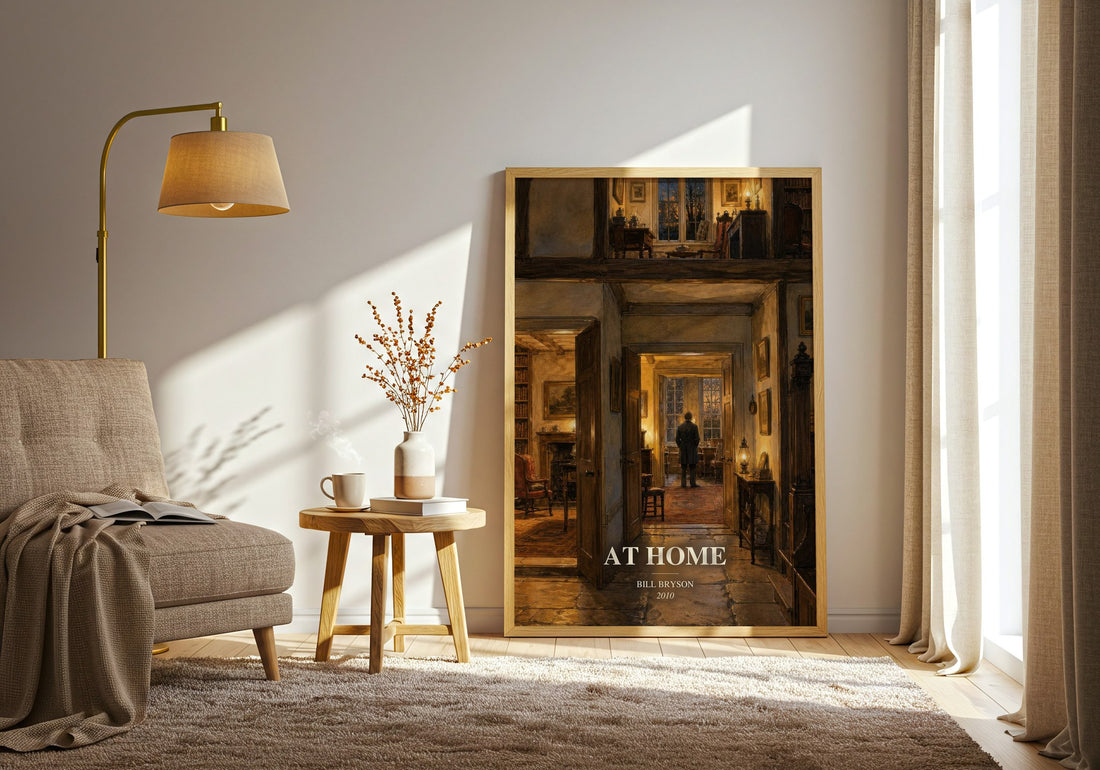 At Home watercolour print in frame leaning in hallway – non fiction wall art