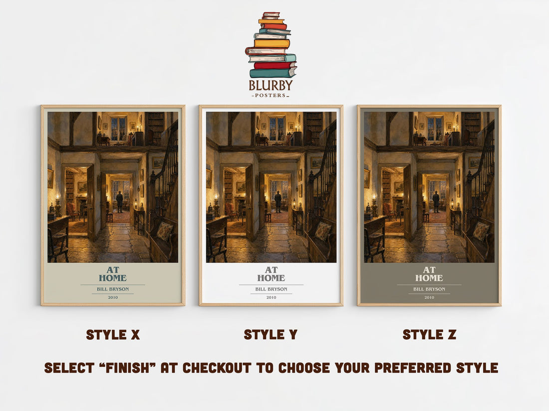 At Home book cover print in frame leaning in hallway – non fiction wall art (mockup)
