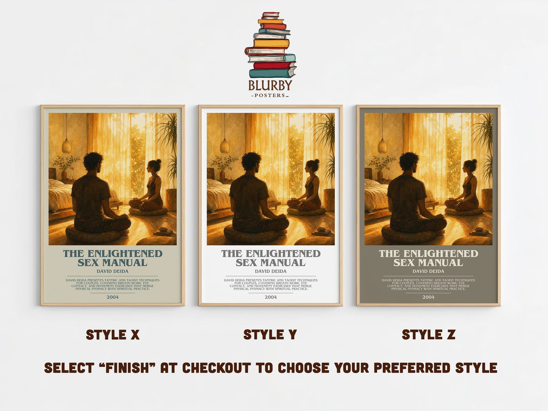 The Enlightened Sex Manual bookish print in frame leaning in hallway – non fiction wall art (mockup)