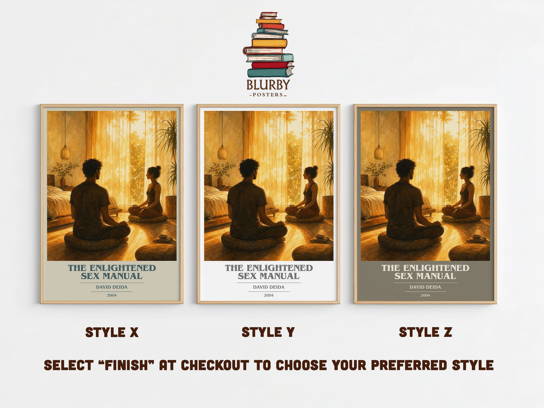 The Enlightened Sex Manual book cover print in frame leaning in hallway – non fiction wall art (mockup)