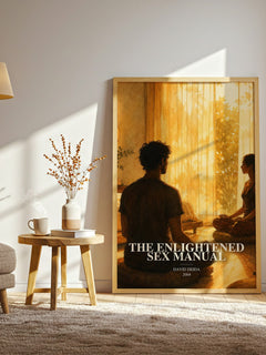 The Enlightened Sex Manual watercolour print in frame leaning in hallway – non fiction wall art