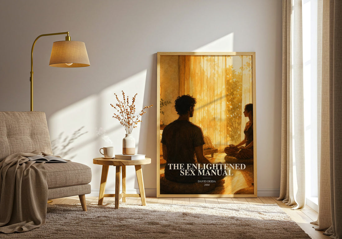 The Enlightened Sex Manual watercolour print in frame leaning in hallway – non fiction wall art