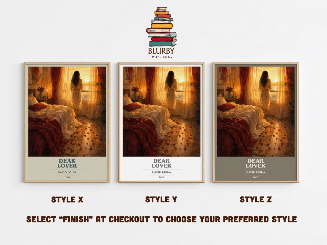 Dear Lover book cover print in frame leaning in hallway – philosophy wall art (mockup)