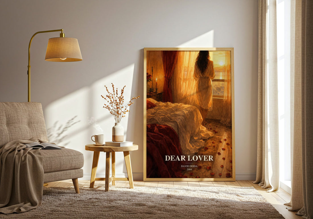 Dear Lover watercolour print in frame leaning in hallway – philosophy wall art