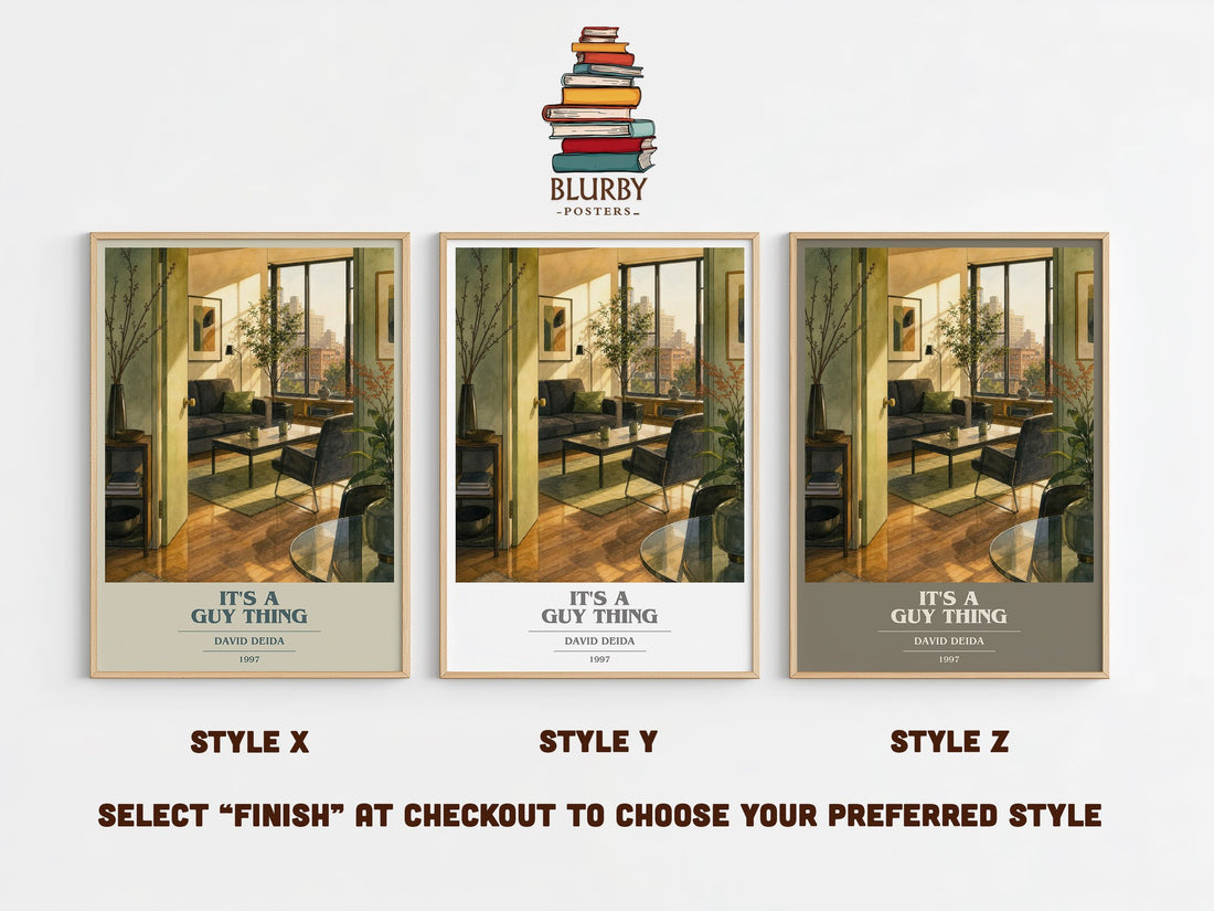 It's a guy thing book cover print in frame leaning in hallway – non fiction wall art (mockup)