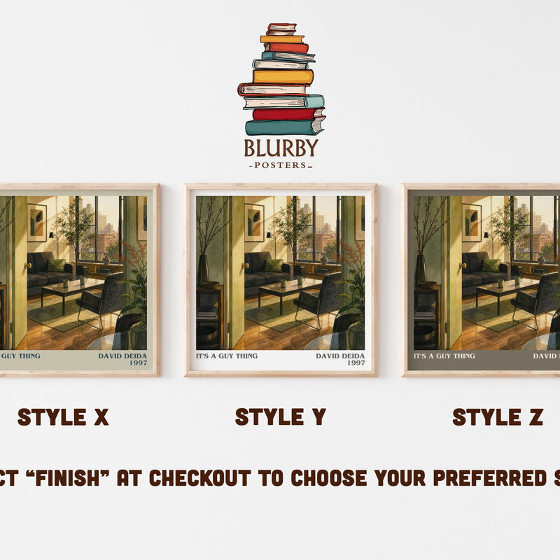 It's a guy thing literary print in frame leaning in hallway – non fiction wall art