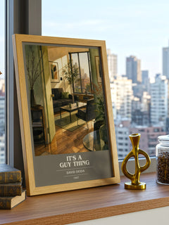 It's a guy thing book cover print framed by window – literary home decor