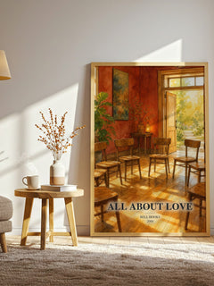 All About Love watercolour print in frame leaning in hallway – non fiction wall art