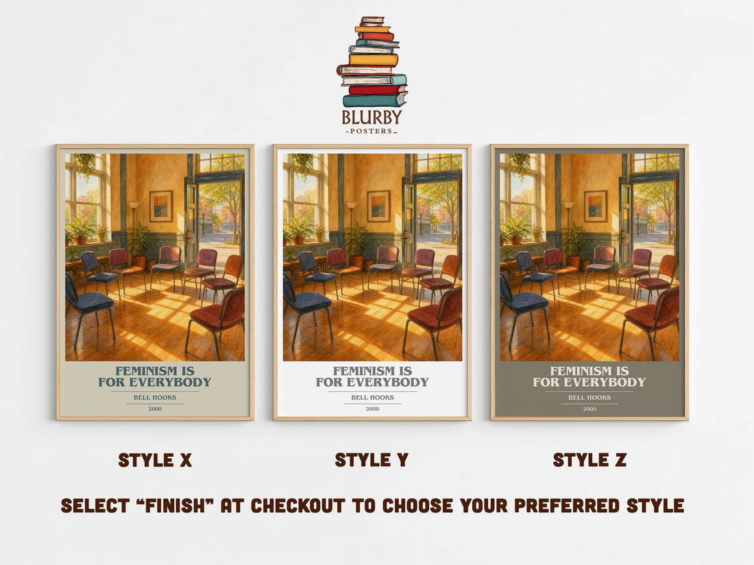 Feminism Is for Everybody book cover print in frame leaning in hallway – non fiction wall art (mockup)